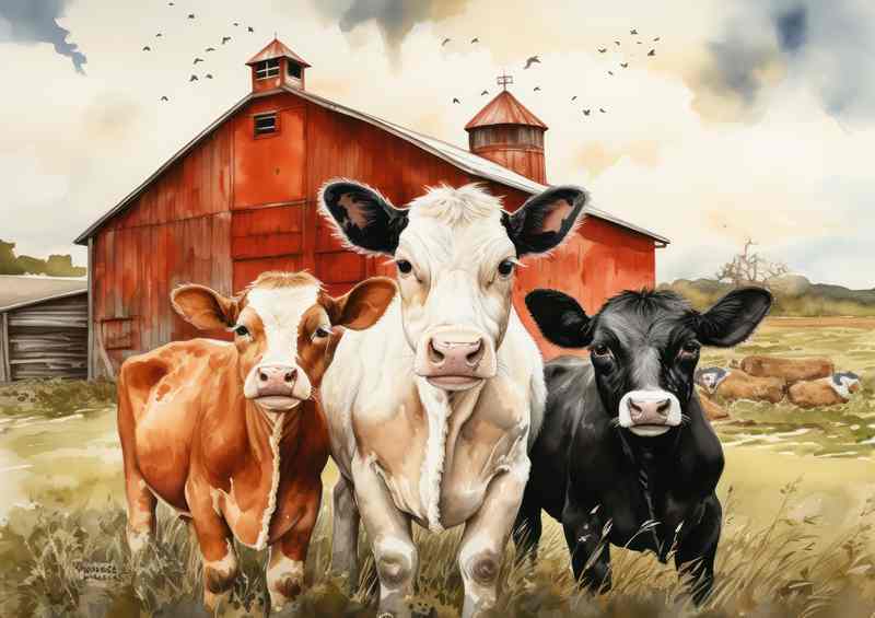 The Peaceful Pastoral Cows Grazing on the Farm | Poster