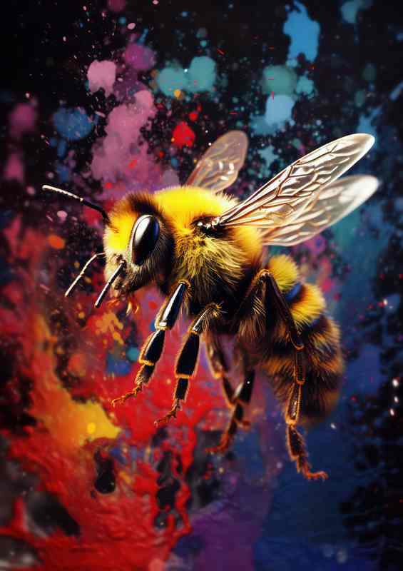 Bee With Colour Splash In Background | Metal Poster
