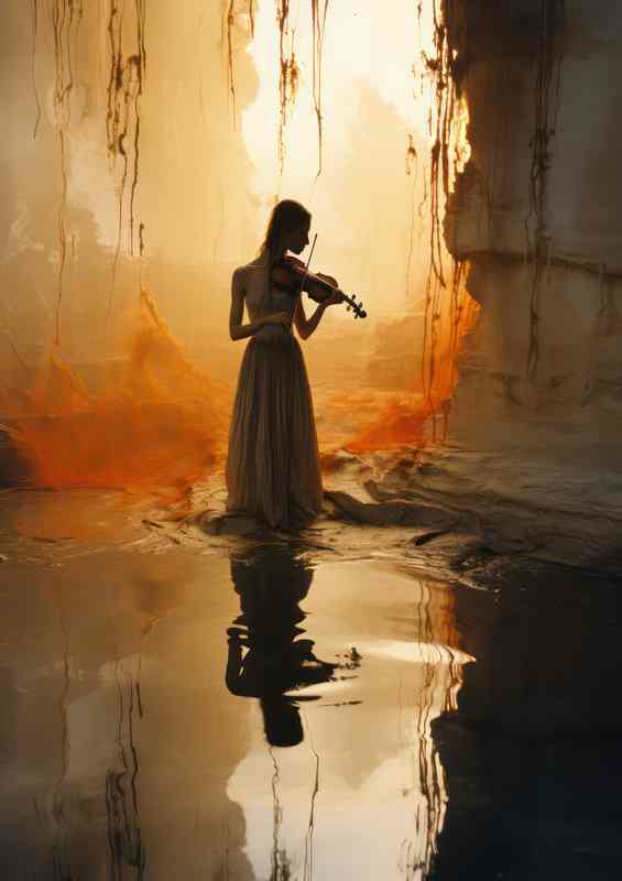 A Shadow of a woman playing the violin in the water | Di-Bond