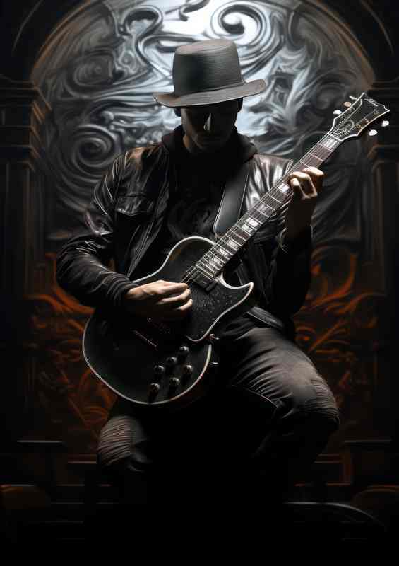 A person standing in front of a guitar | Poster