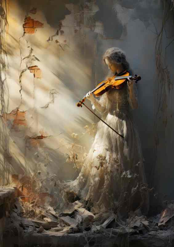 A shadow of a woman playing the violin in the shadows | Canvas