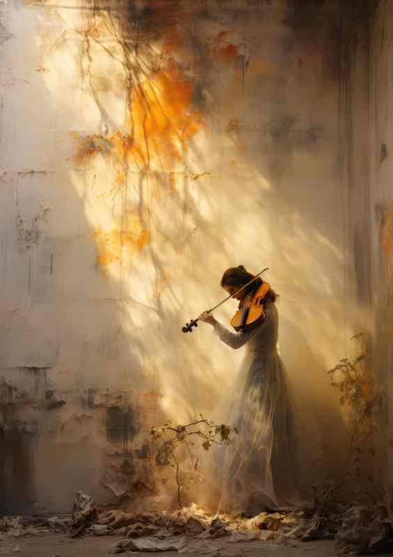 A shadow of a woman playing the violin in the sun light | Di-Bond