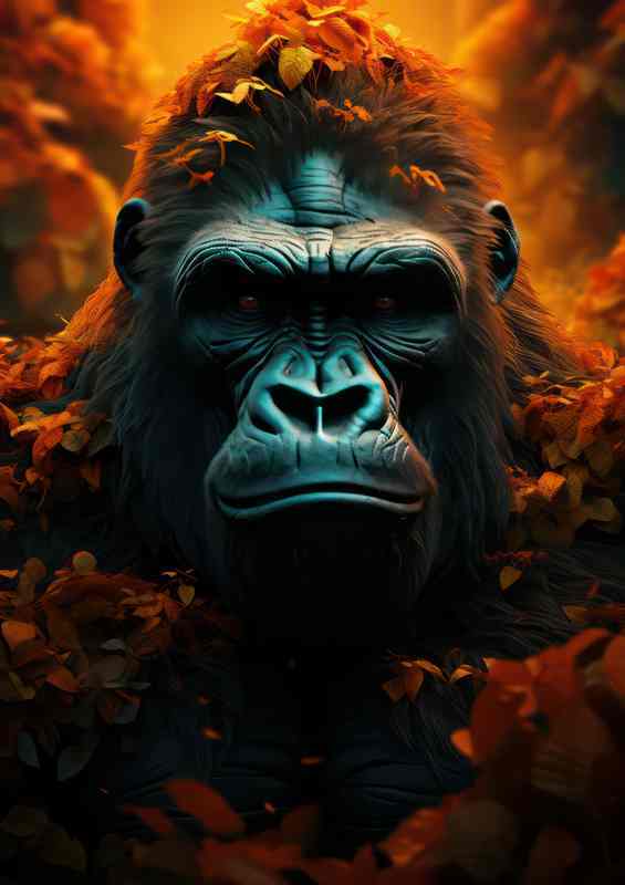 A Head of a gorilla playing the the autumn leaves | Canvas