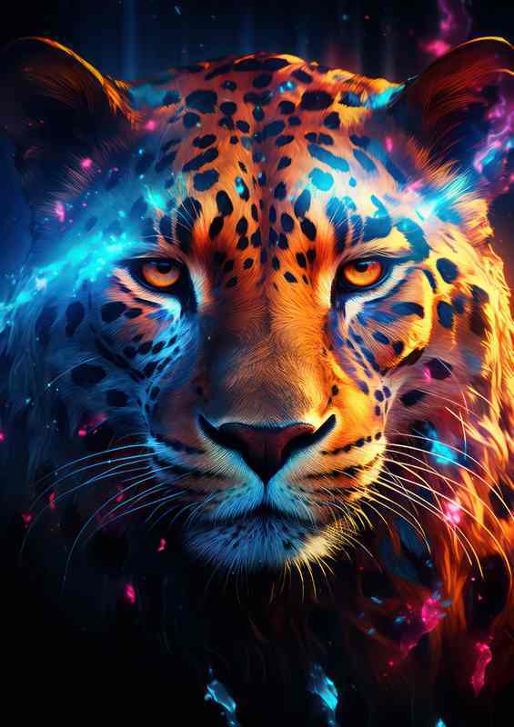 A Leopard in the dark with colorful eye | Poster