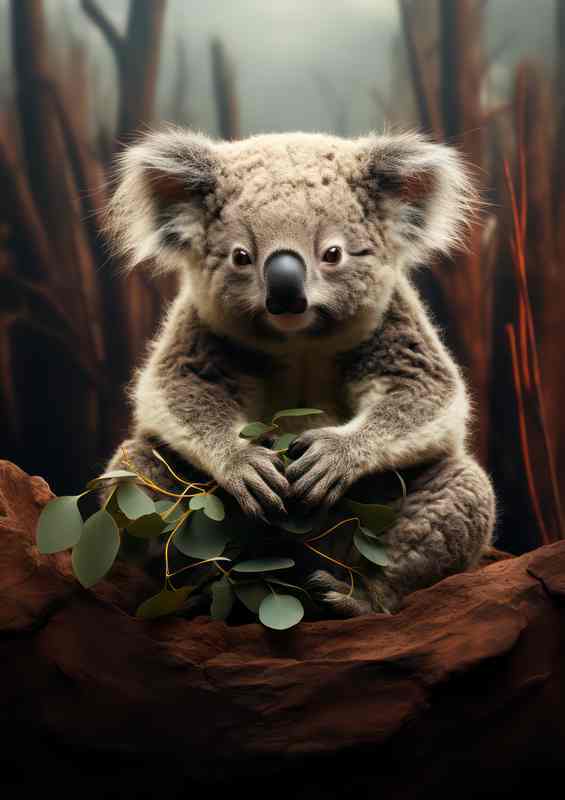 A Little Koala Eating his Food just relaxing | Canvas