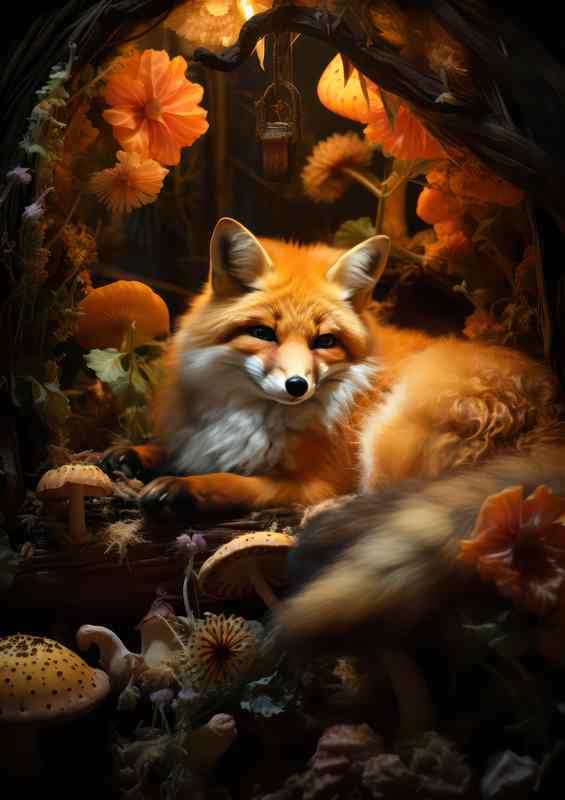 Amazing little fox laying down relaxing | Metal Poster