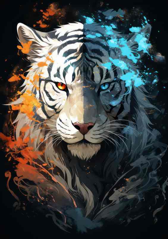 Anime mixed tigers white and electric blue tones | Di-Bond
