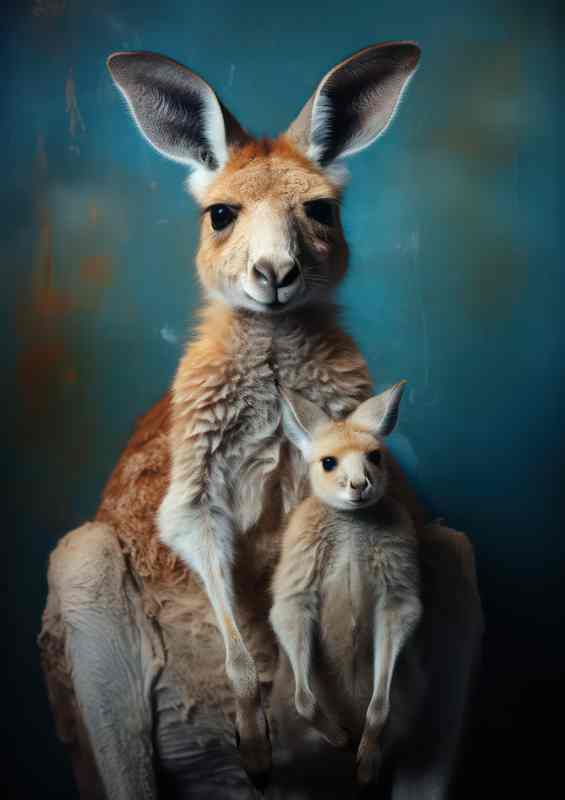 Baby joey with her kangaroo mum sitting | Poster