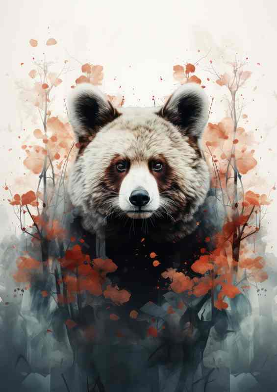 Bear with watercolour style and trees at both sides | Di-Bond