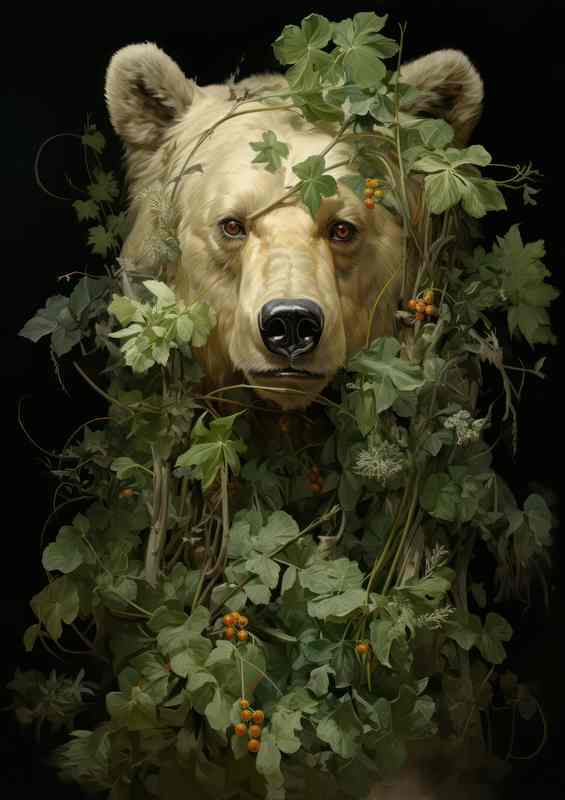 Bears Head surrounded By Foliage | Metal Poster