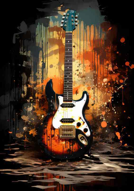 Guitar with black color splatter | Canvas