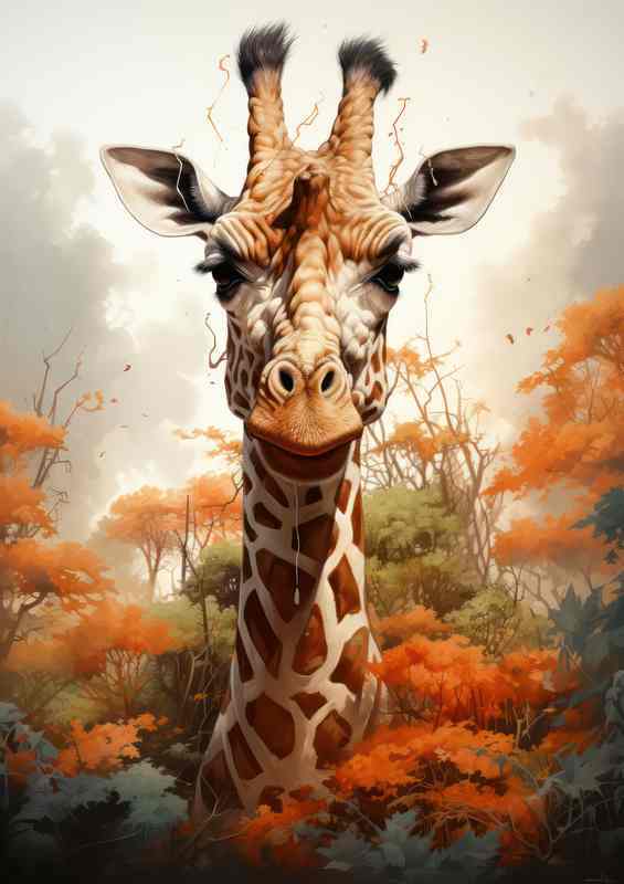 Giraffe in the tree tps couloured in orange and green | Poster