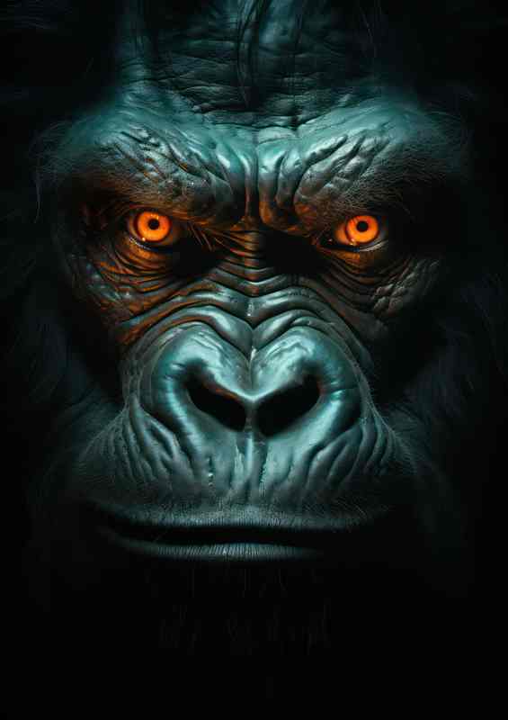 Gorilla face with glowing orange eyes | Di-Bond