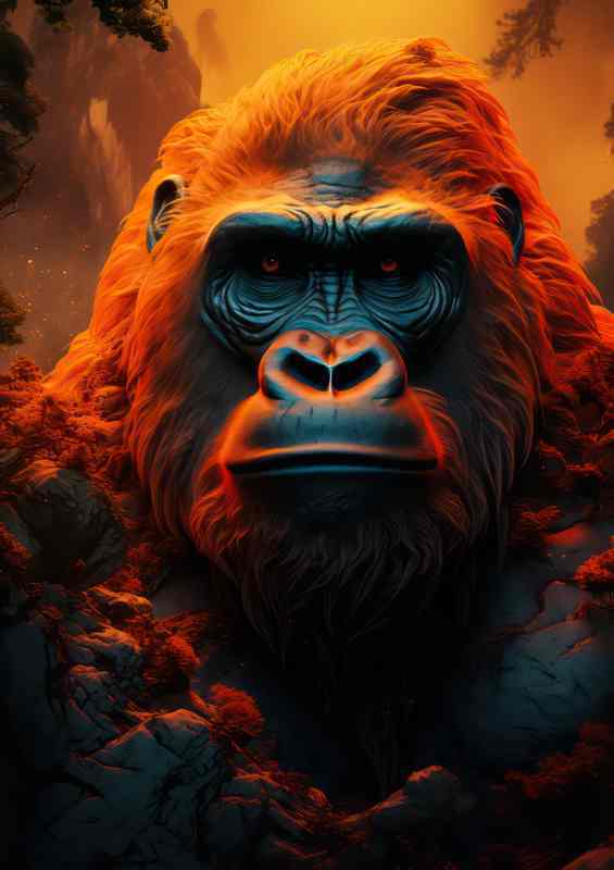 Gorilla heas with the sun behind him glowing | Poster