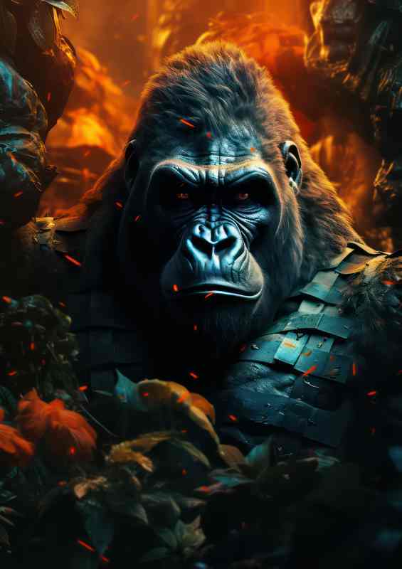 Gorilla in the red mist of fire | Canvas