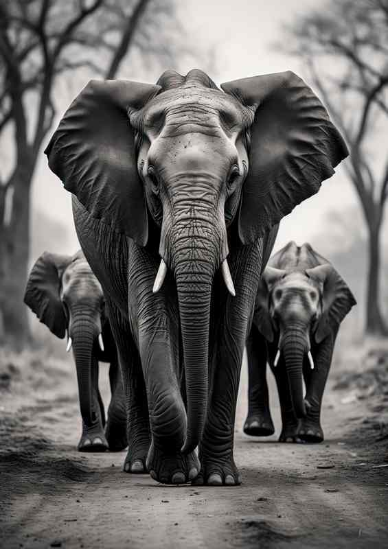Group of Elephants walking down the path | Di-Bond