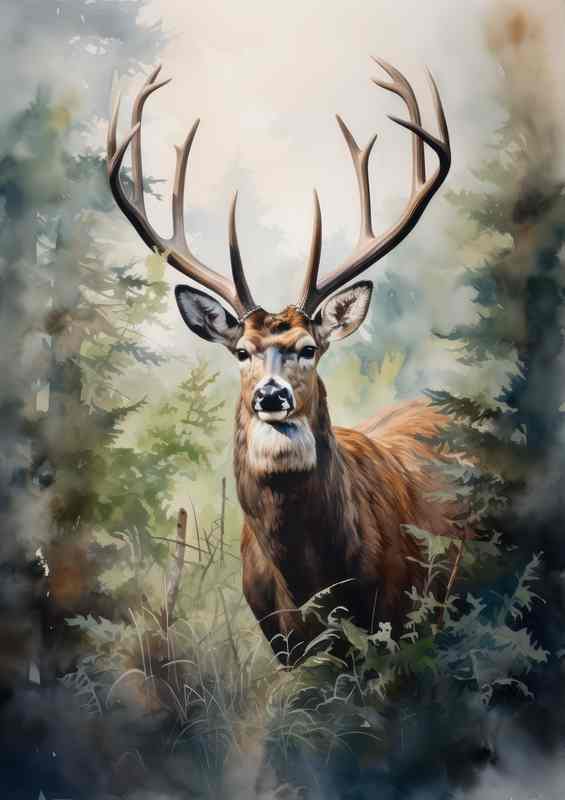 In the Heart of the Woods Meeting Forest Deer | Poster
