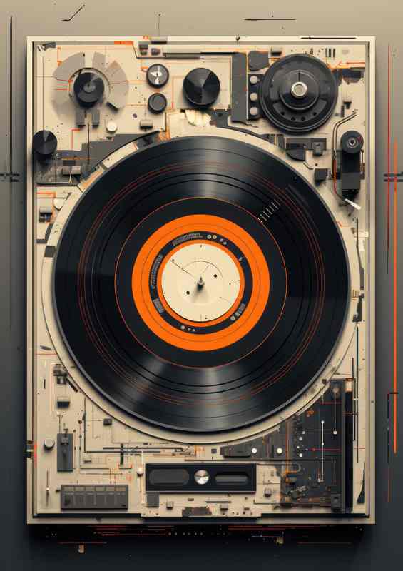 Illustration of a record in a gray color in the retro style | Canvas