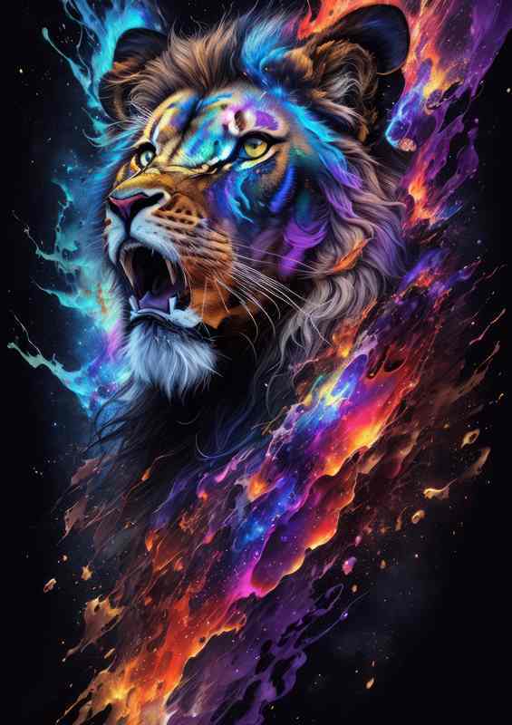 Jungle Ruler A fierce lion slpash art style | Di-Bond