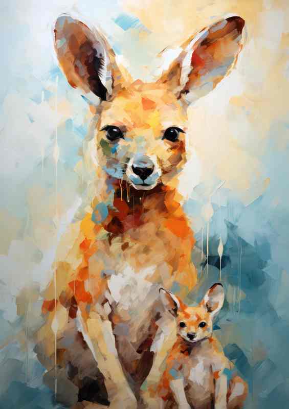 Kangaroo with a little joey in her pouch art style | Canvas