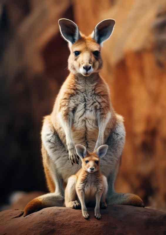 Kangaroo with baby sitting on the hiltop | Canvas