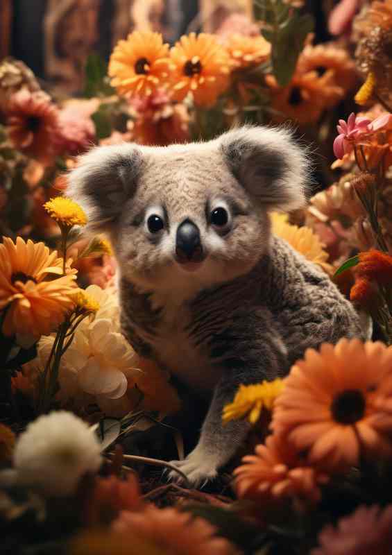 Koala sitting amongst the flowers in the field | Poster