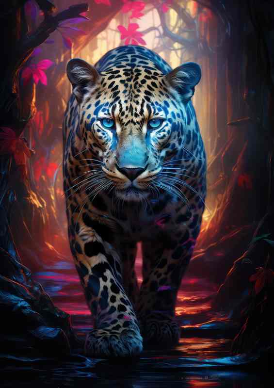 Lepoard walking majesticly through the woods | Metal Poster