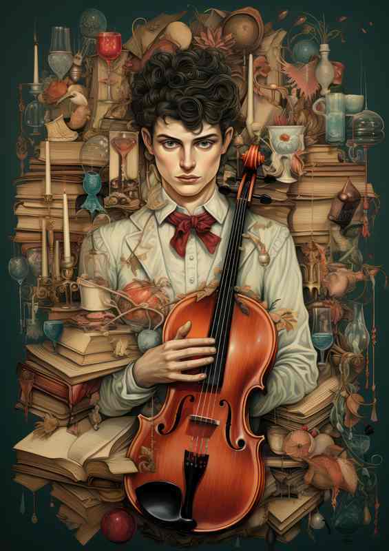 Illustration of a young man holding a violin | Canvas