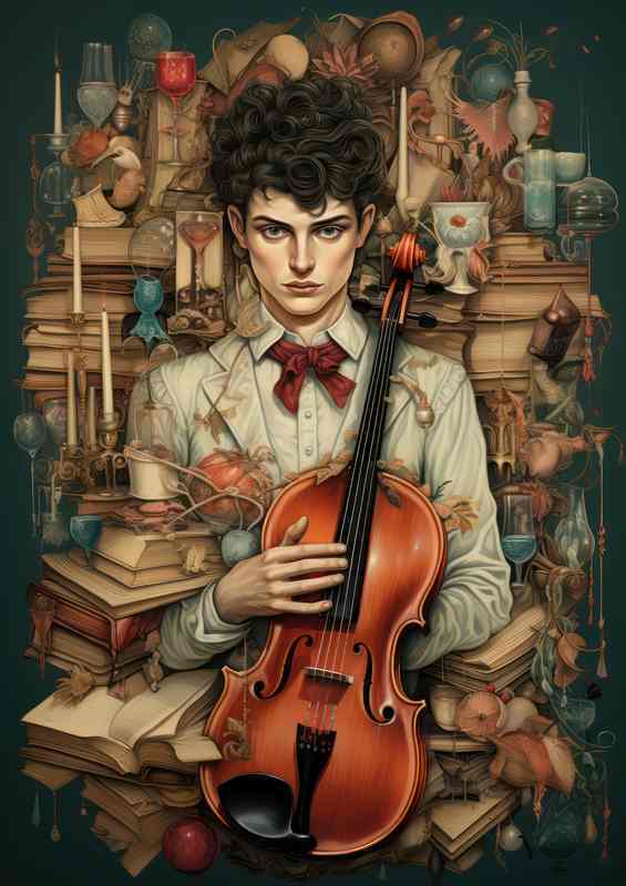 Illustration of a young man holding a violin | Di-Bond