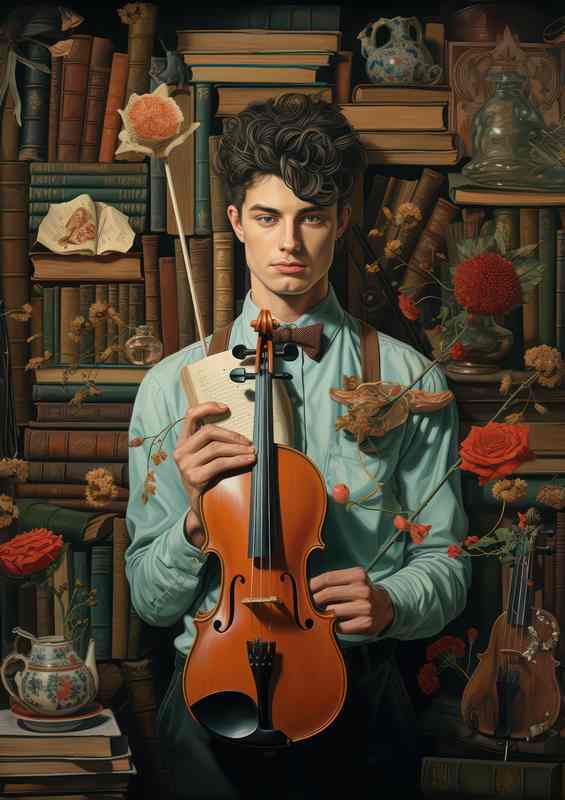 Illustration of a young man holding a violin retro style | Di-Bond