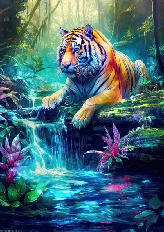 Prismatic Passage the majestic tiger enjoying the water | Poster