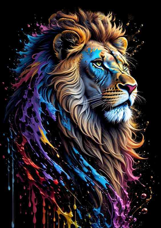 Proud lion king of art splashed in colour | Poster
