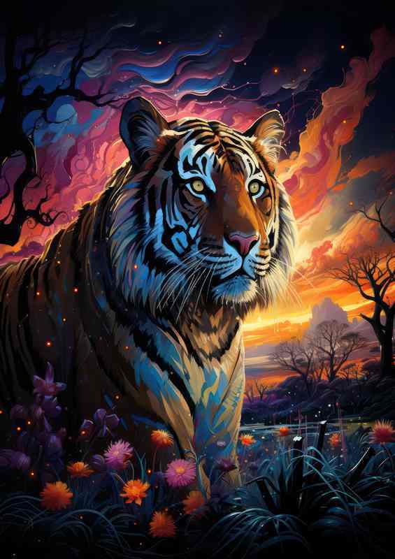 Rainbow Tiger amazing colourful background setting sun sky | Di-Bond