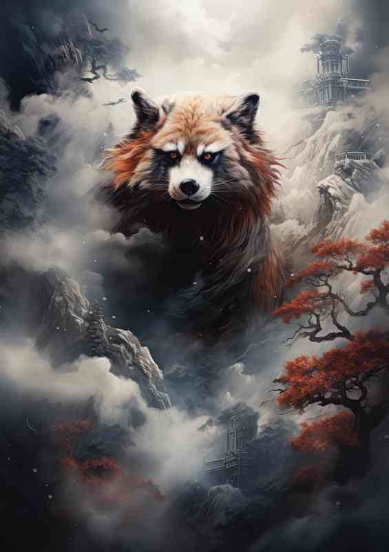 Red Panda With fog and mountains | Di-Bond