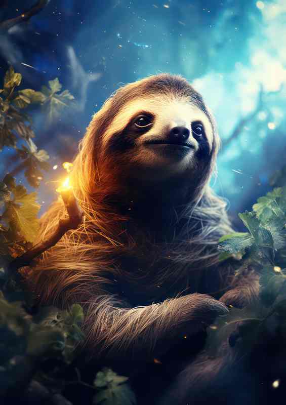 Sloth at night with space like background | Poster