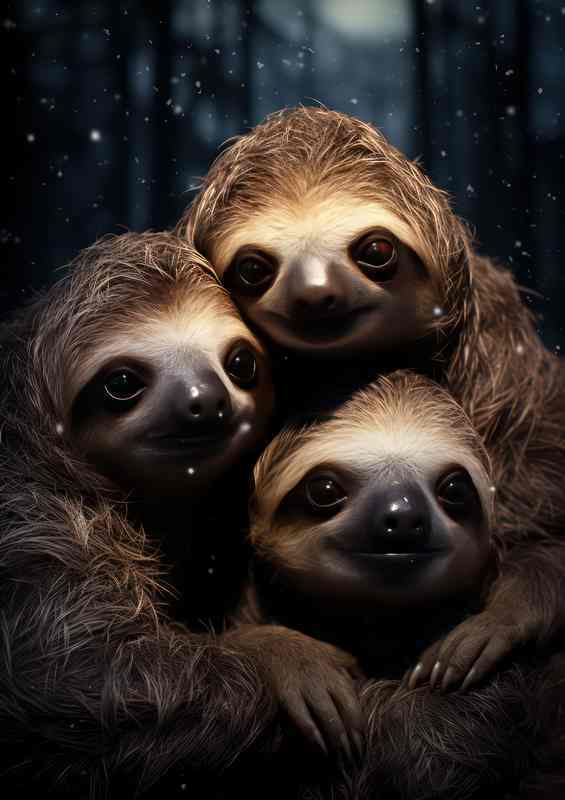 Sloths hugging at night | Canvas