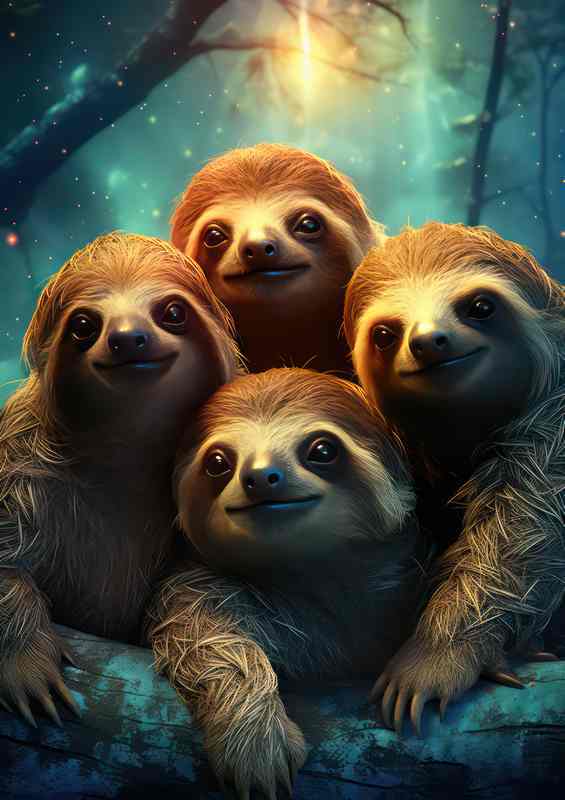 Sloths in the nightscape with a star light background | Canvas