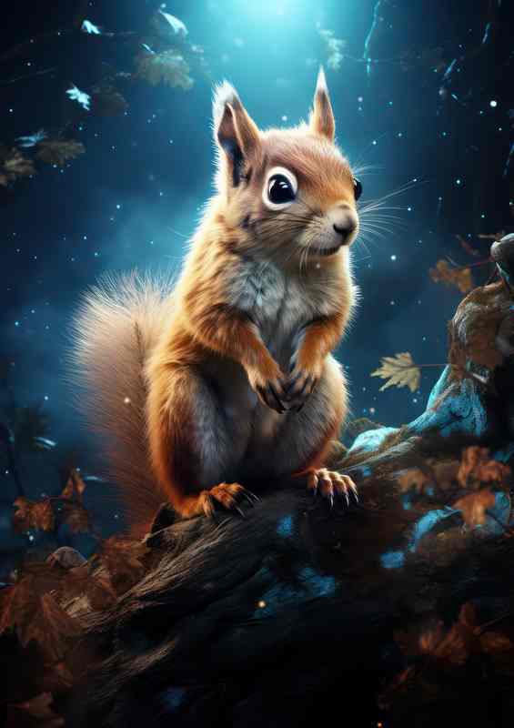Squirrel in the night looking for food | Poster