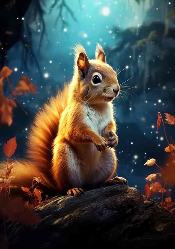 Squirrel on a branch looking for nuts in the autumn | Di-Bond