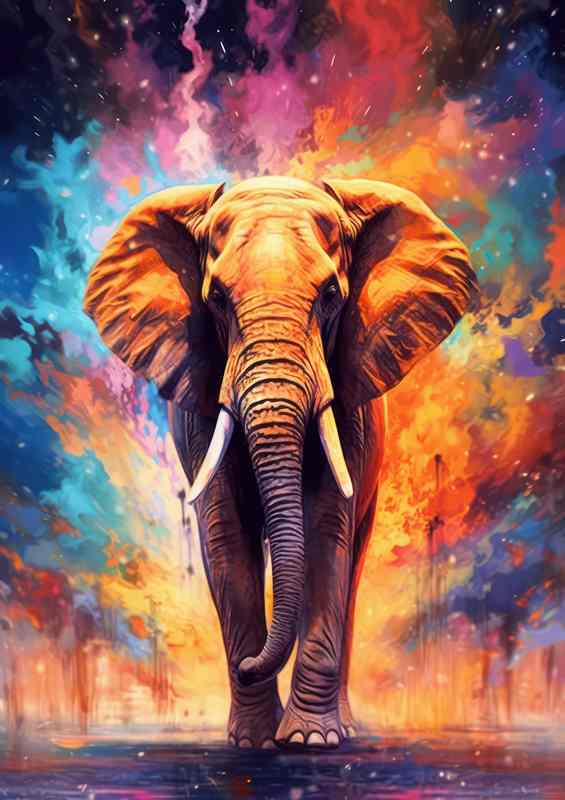 Sunstone Stampede The Elephant embrased in magic colours | Di-Bond