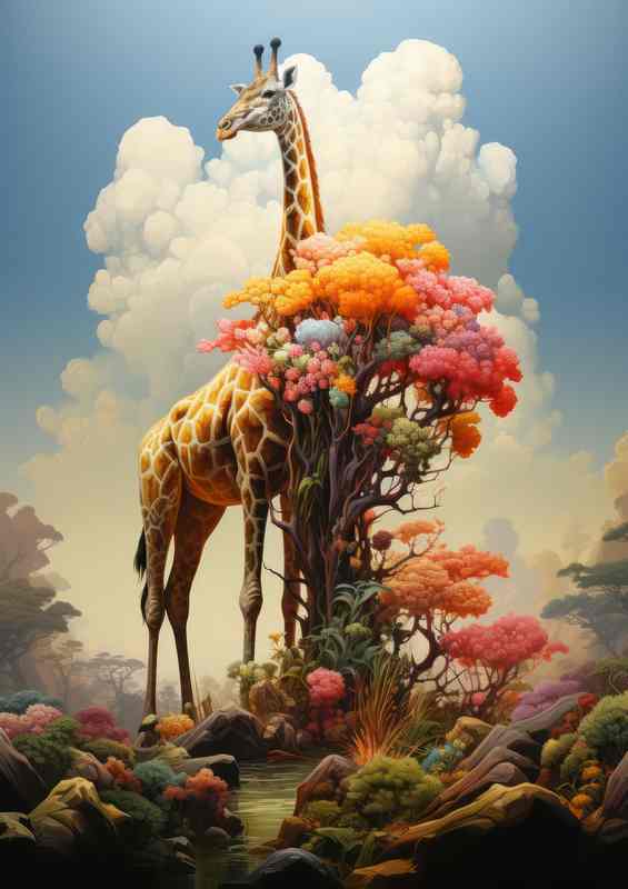 The Coloured tree With A Giraffe standing tall | Di-Bond