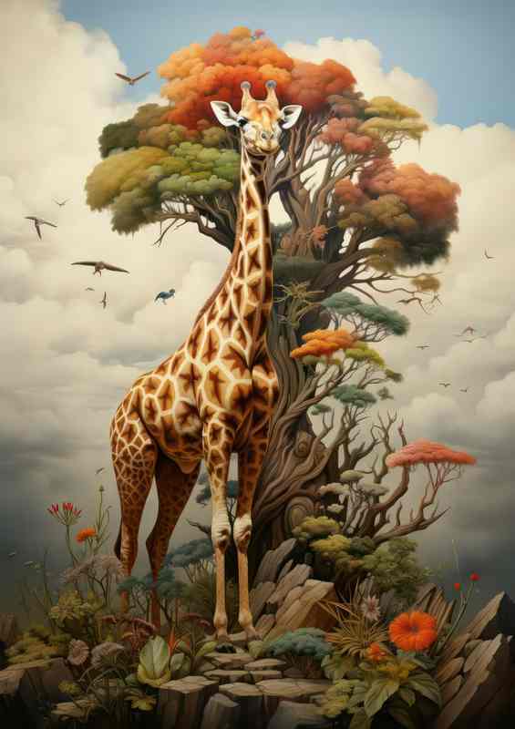 The Coloured tree With a giraffe standing in fornt of it | Di-Bond