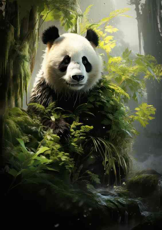The Panda Eating his food with the sun on his back | Di-Bond
