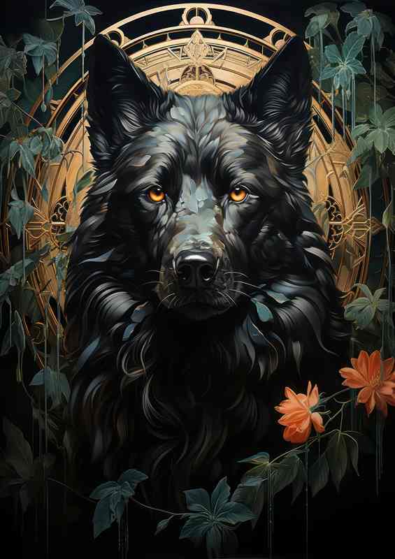 The Rare Black Wolf spiritual dreamy flowers | Poster