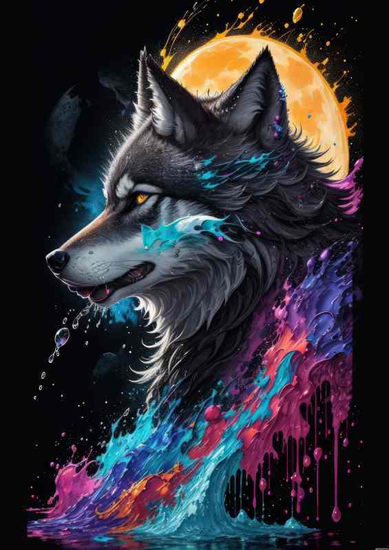The Wold and the moon in splash art style | Metal Poster