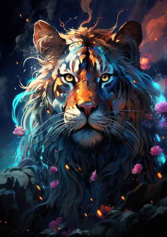 Tiger with bright colours in the sky | Di-Bond