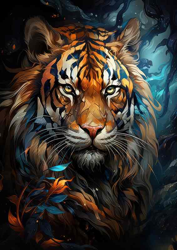 Tigher in the dark with a ray of light in the rear | Metal Poster