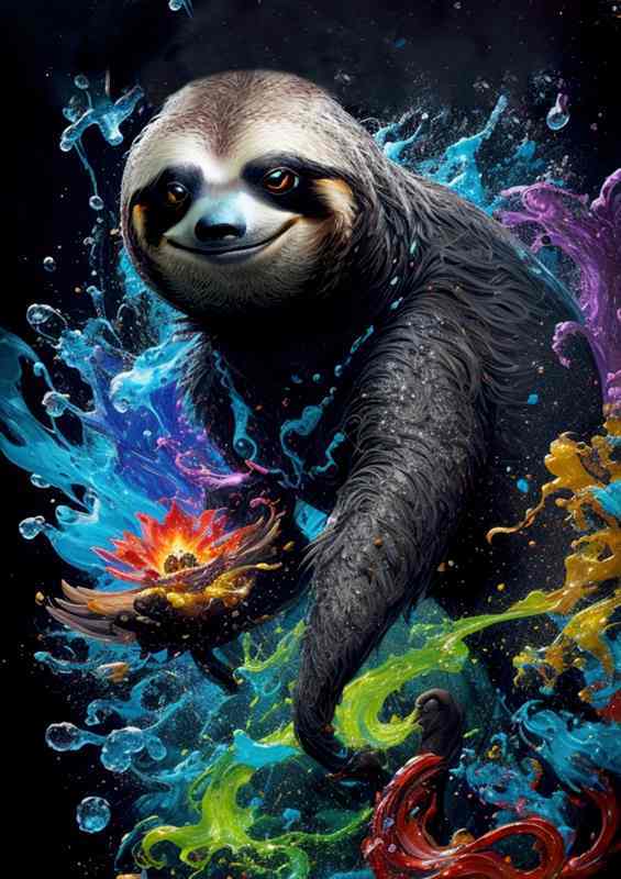 Tranquil Tones of the Sloth with the colourful splash art | Canvas