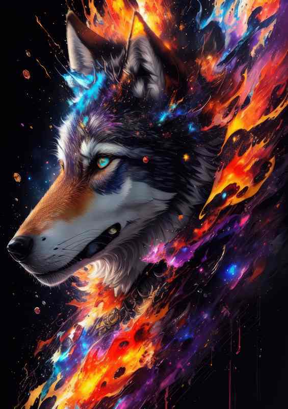 Wolf alinged with the nebula space splash art style | Canvas