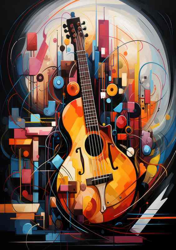 Painted style of a musical instrument guitar and keyboard | Poster